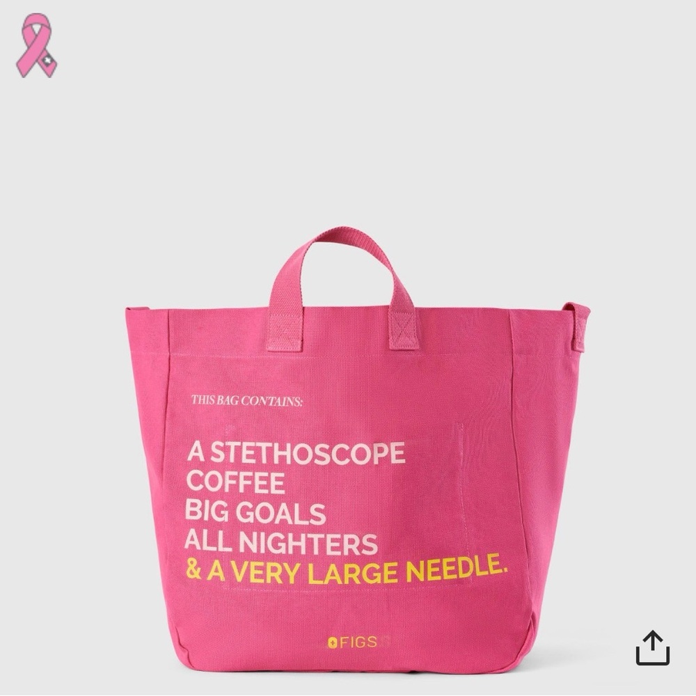 Figs Vibrant Pink Tote with Bold Yellow Text